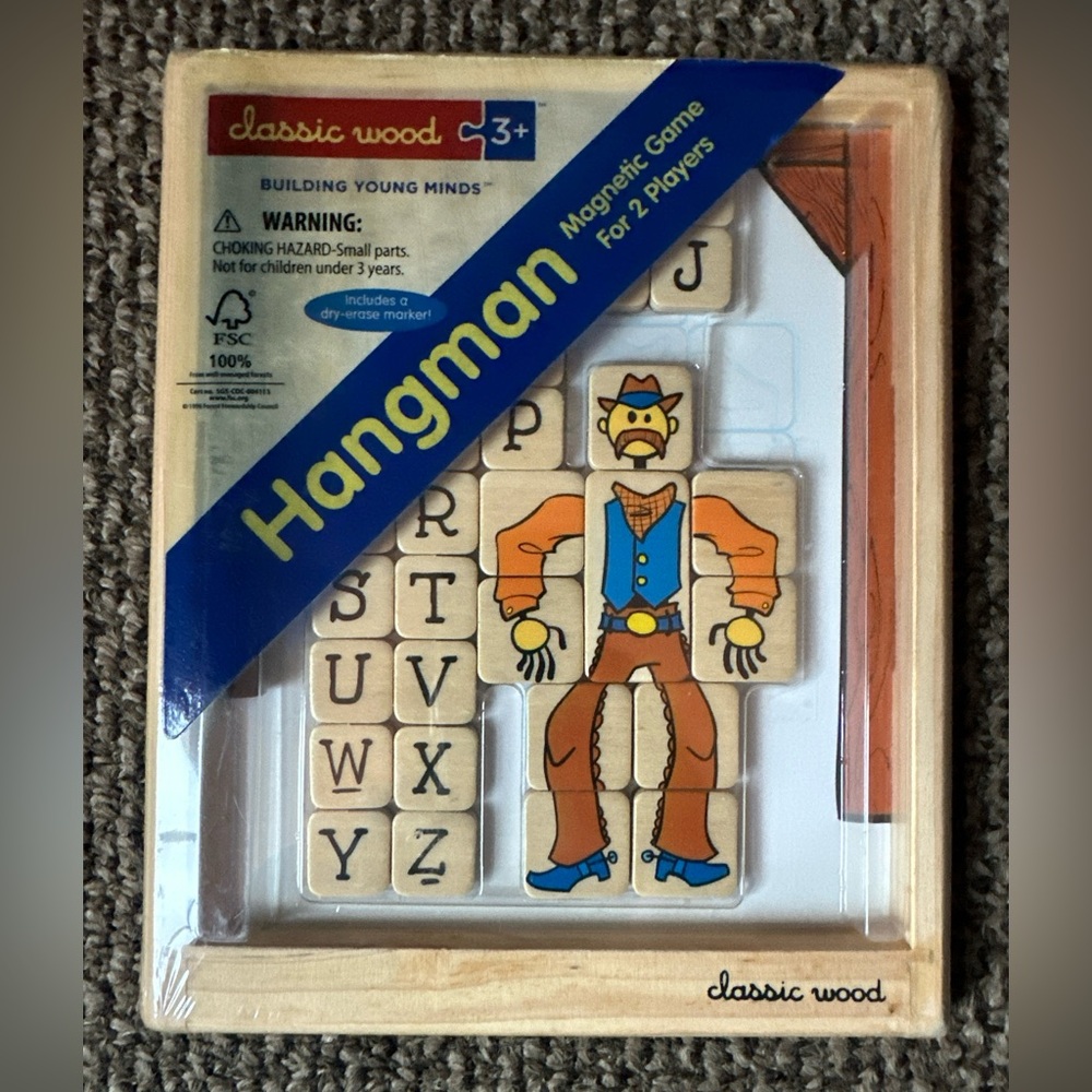 Classic Wood Hangman Magnetic Game For 2 Players NEW FACTORY SEALED